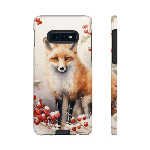 Christmas Fox in a Wreath of Red Berries - Impact Resistant Phone Case Samsung Galaxy S10E Glossy